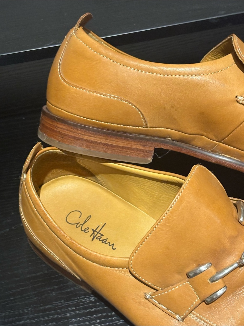 Cole Haan Tan Leather Slip-On Loafers with Metal Bit